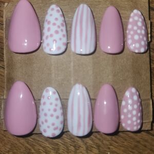 Pink and White Polka Dot and Stripe Nail Set